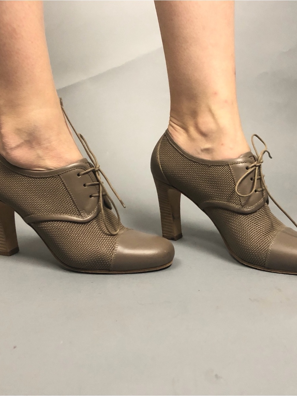 Jil Sander Taupe Lace-Up High Heel Oxford Boots